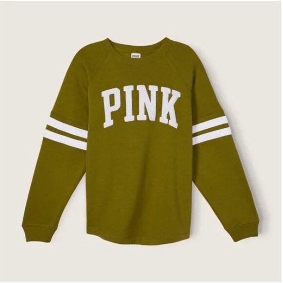 Victoria's Secret Tops - Victoria's Secret PINK Fleece Oversized Crewneck Sweatshirt Green M
